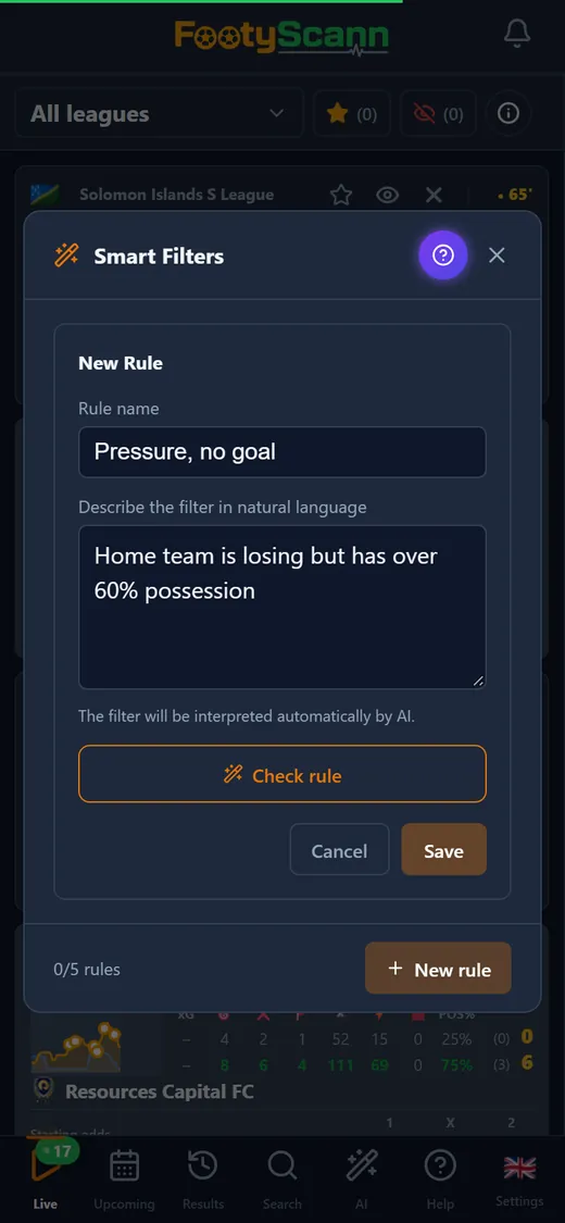 Smart filters screen