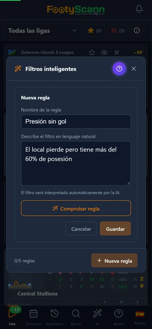 Pantalla de filtros inteligentes