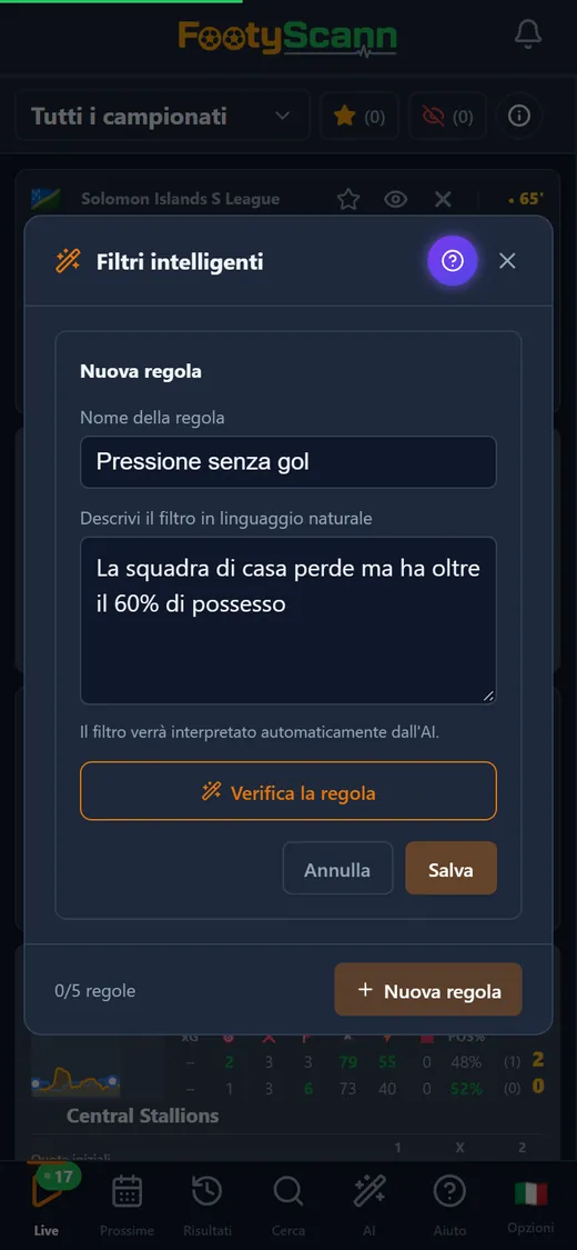 Schermata dei filtri intelligenti