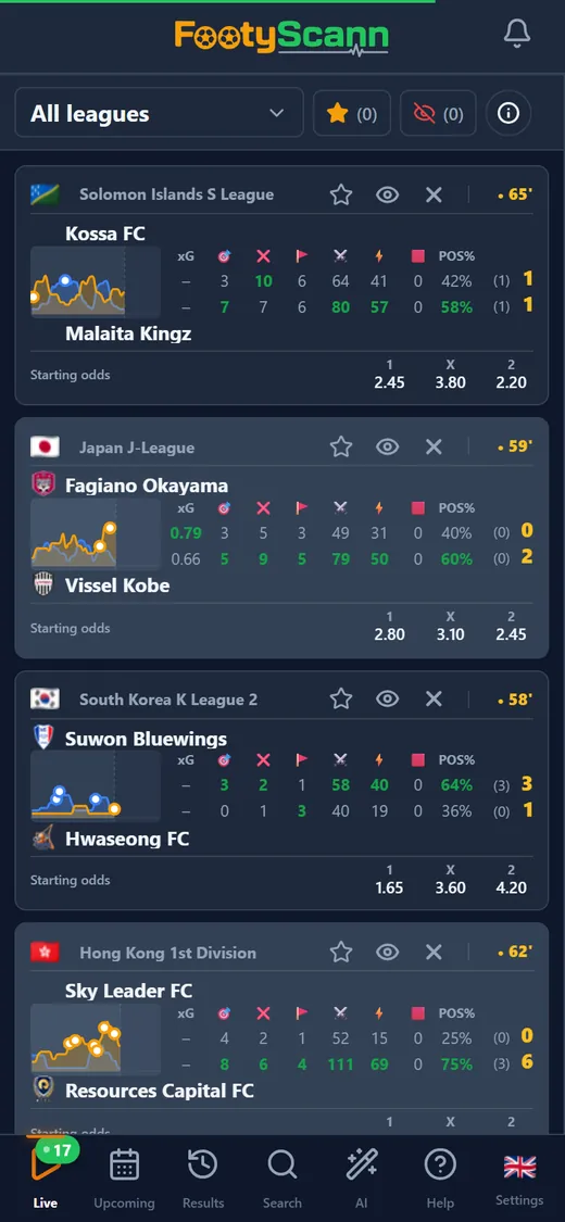 List of live matches in FootyScann