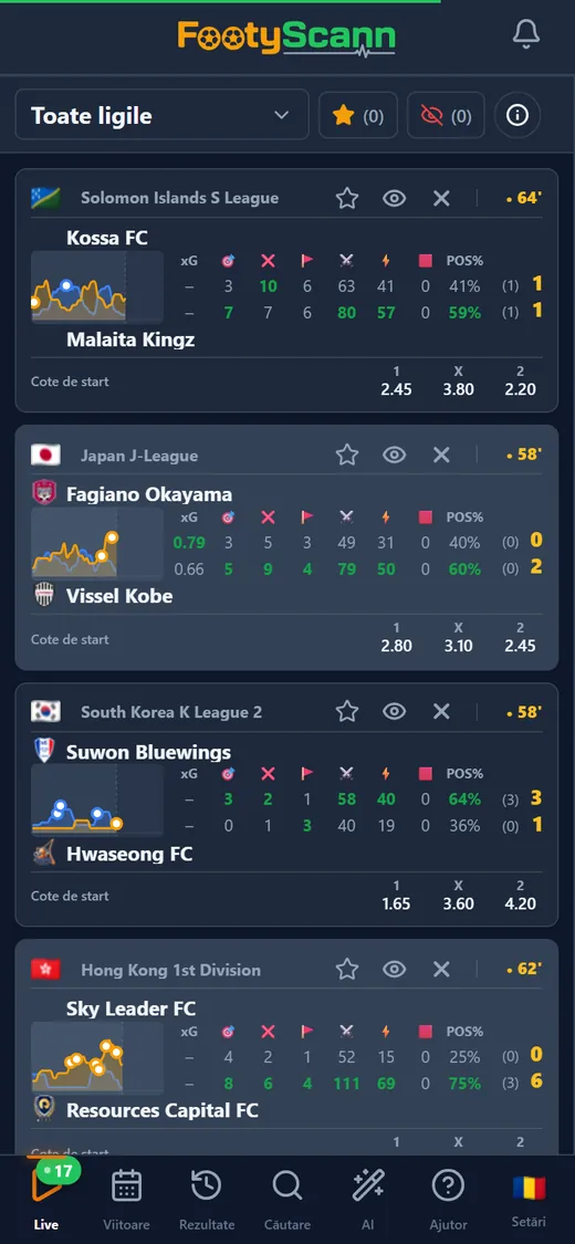 Lista meciurilor live în FootyScann