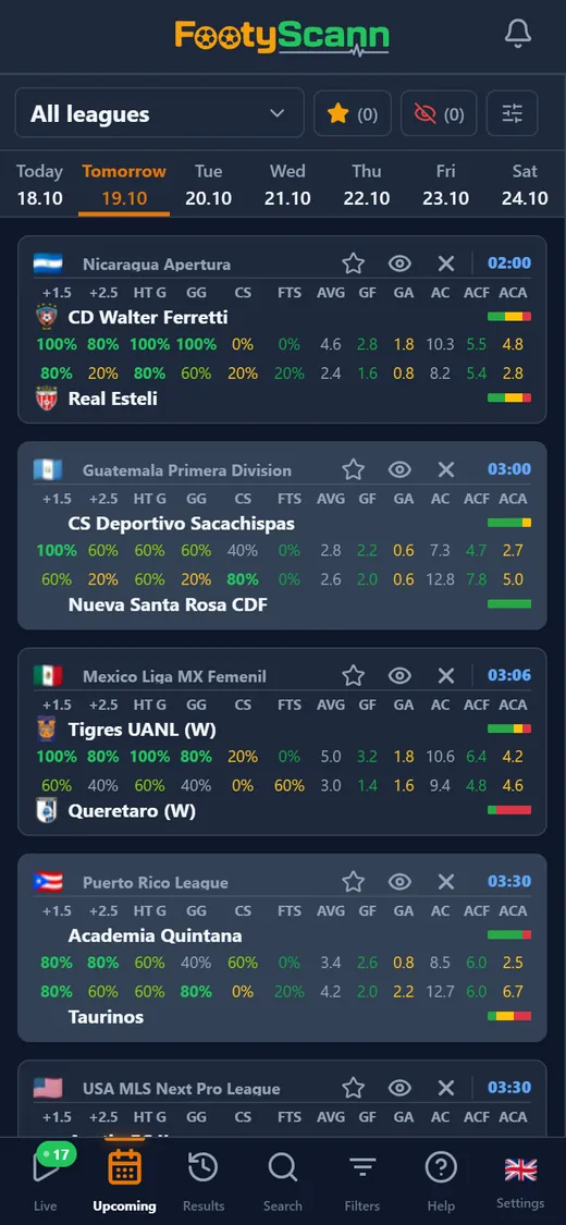 List of upcoming matches