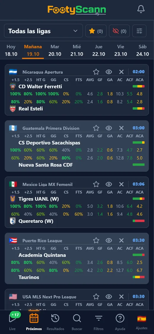 Lista de próximos partidos