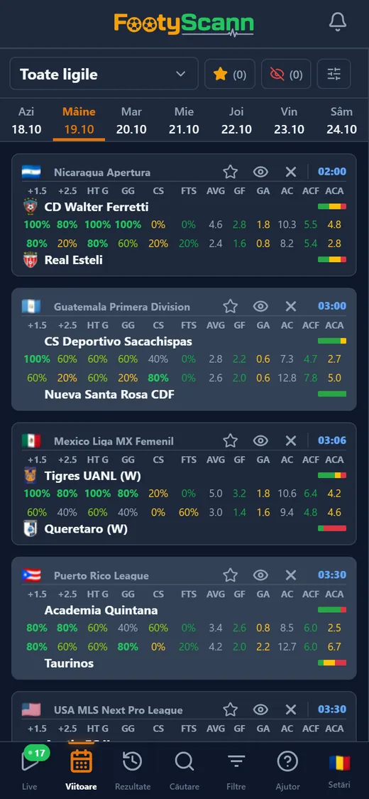 Lista meciurilor viitoare